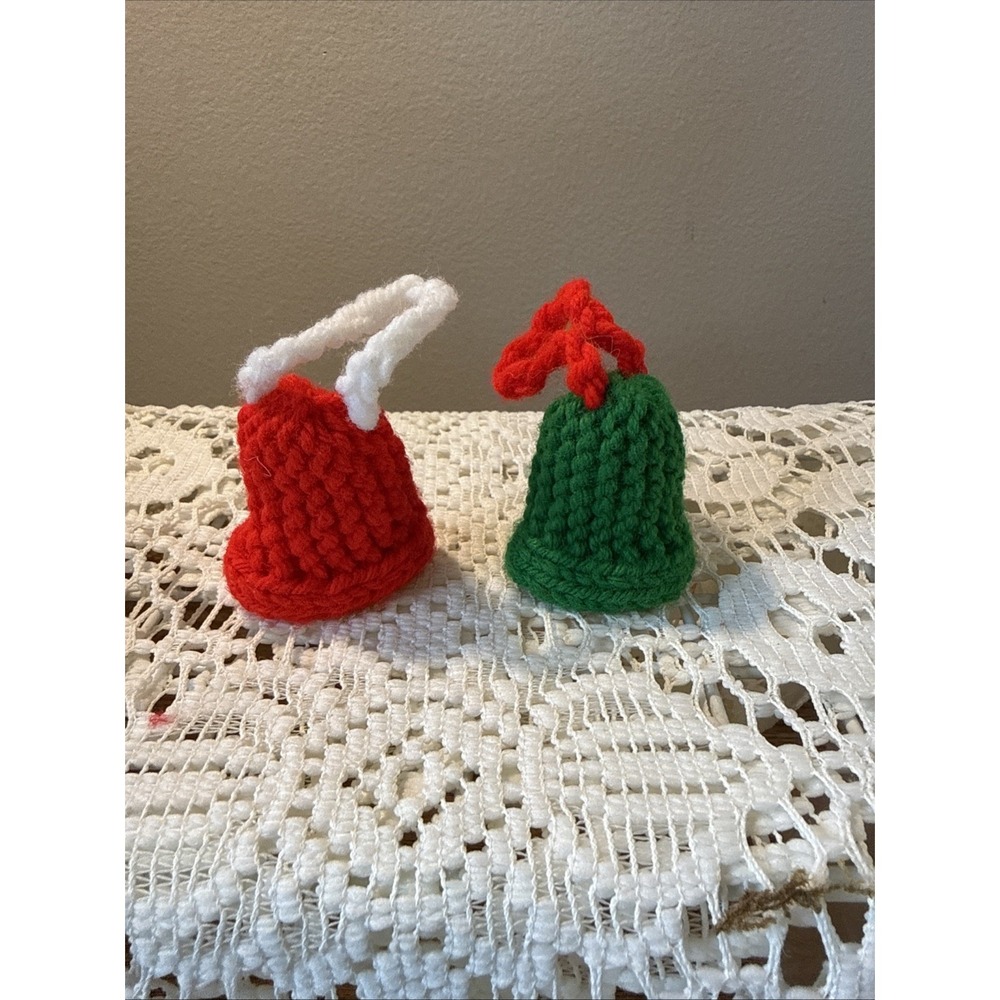 Vintage 60s 70s Mod Crochet Handmade Christmas Bell Ornaments